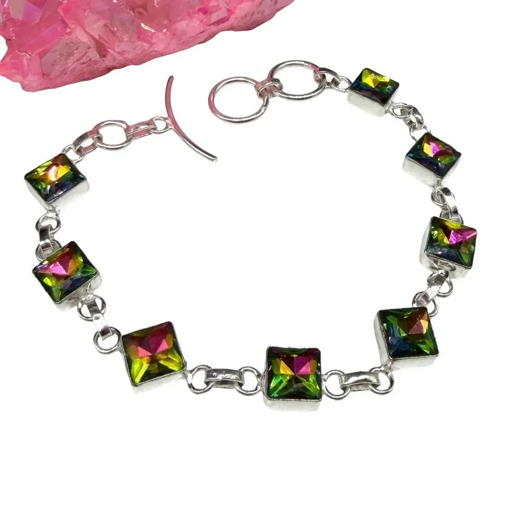 Mystic Quartz Bracelet 925 Sterling Silver Overlay